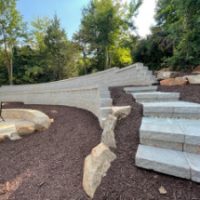 Wall caps double as steps and small boulders define transition